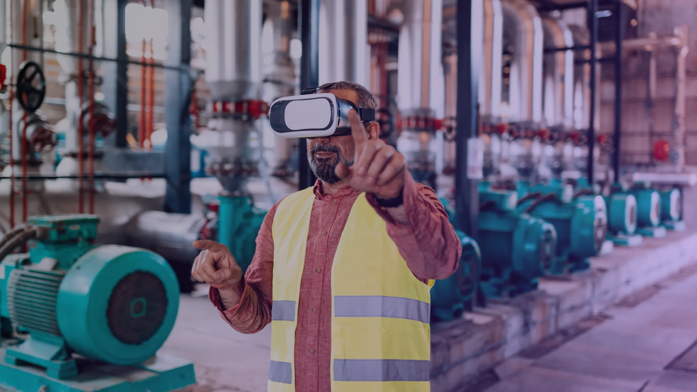 Technician wearing VR headset